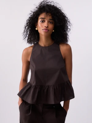 Liu Jo Poplin Top With Bow Dark Brown