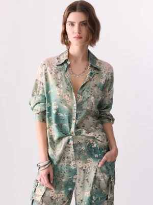 Liu Jo Printed Satin Shirt Floral Light Blue