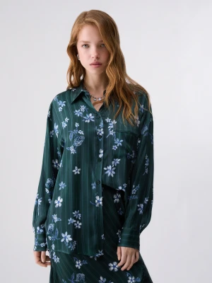 Liu Jo Printed Satin Shirt zielony