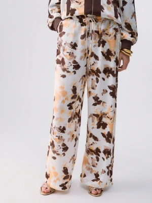 Liu Jo Printed Satin Trousers brązowy