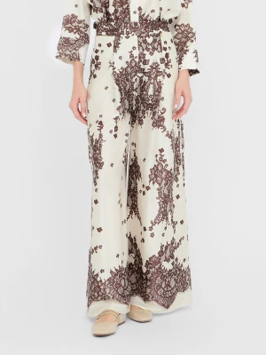 Liu Jo Printed Twill Trousers brązowy