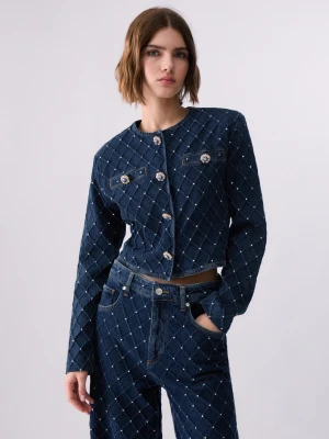 Liu Jo Quilted Denim Jacket With Rhinestones Blue Denim