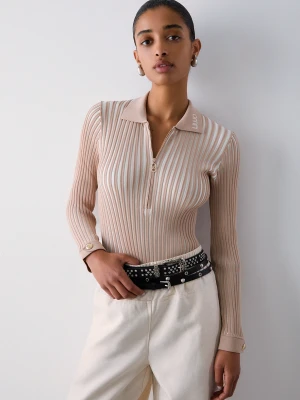 Liu Jo Ribbed Henley Jumper beżowy