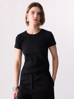 Zdjęcie produktu Liu Jo Ribbed T-shirt With Logo Patch czarny