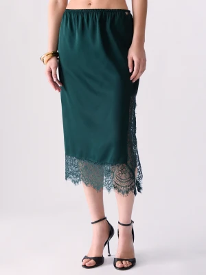 Liu Jo Satin Midi Skirt With Valenciennes Lace