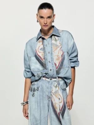 Liu Jo Shirt In Denim With Print Digital Light Denim