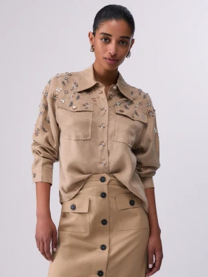 Liu Jo Shirt With Bejewelled Appliqués Light Beige