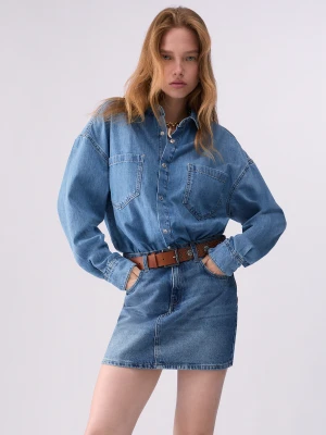 Liu Jo Short Denim Dress With Belt Blue Denim