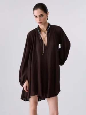 Liu Jo Short Dress In Georgette Mocha