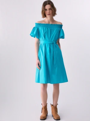 Liu Jo Short Dress With Bardot Neckline Light Blue
