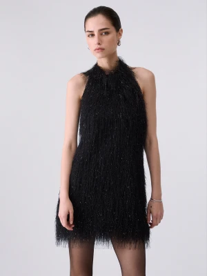 Liu Jo Short Dress With Frayed Fabric czarny