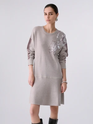 Liu Jo Short Jacquard Knit Dress beżowy