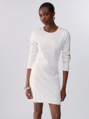 Liu Jo Short Jacquard Knit Dress White Wool