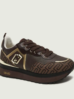 Liu Jo Skórzane sneakersy Maxi Wonder 01 | zamsz brązowy