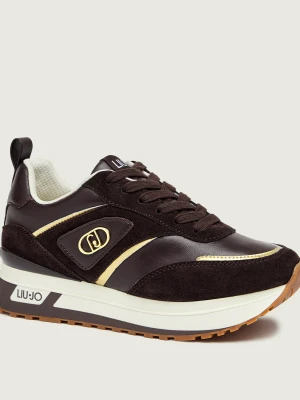 Liu Jo Skórzane sneakersy Maxi Wonder 97 | zamsz brązowy