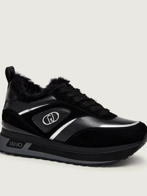 Liu Jo Skórzane sneakersy Maxi Wonder 97 | zamsz czarny