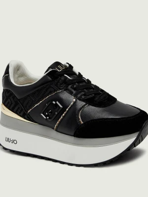 Liu Jo Skórzane sneakersy Maxi Wonder Plus 02 | zamsz czarny
