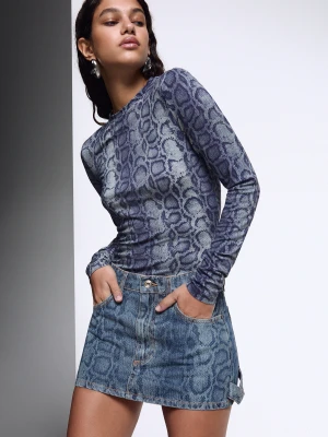 Liu Jo Snakeskin-print Denim Miniskirt Blue Denim