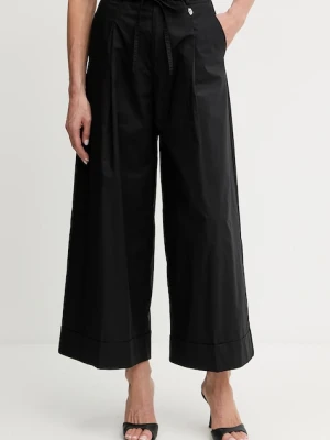 Liu Jo spodnie bawełniane damskie kolor czarny szerokie high waist WA5276.T3051