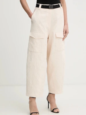 Liu Jo spodnie damskie kolor beżowy proste high waist TA6179 TS118