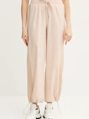 Liu Jo spodnie damskie kolor beżowy szerokie high waist TA5074 T2900
