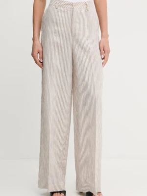 Liu Jo spodnie damskie kolor beżowy szerokie high waist WA5399.T4305