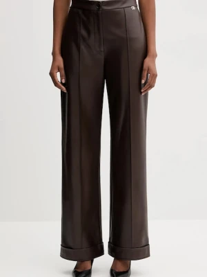 Liu Jo spodnie damskie kolor brązowy proste high waist MF5069 E0624