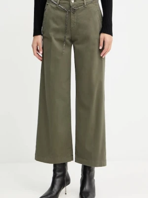 Liu Jo spodnie damskie kolor zielony szerokie high waist MF5406 T8191