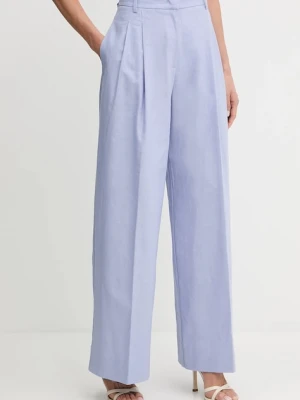 Liu Jo spodnie lniane damskie kolor niebieski szerokie high waist WA5076.T1812