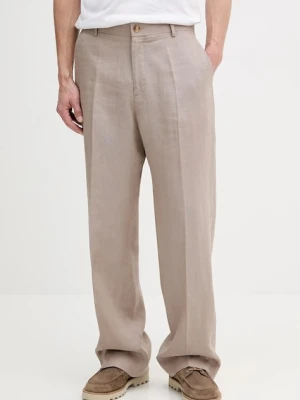 Liu Jo spodnie lniane męskie kolor beżowy proste QA5265 T4346