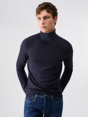 Liu Jo Turtleneck Sweater Stonewash In Wool Merino Dark Blue