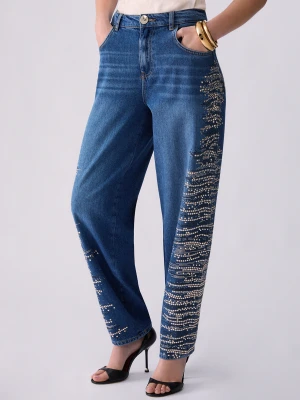 Liu Jo Straight Jeans With Jewel Embroidery Blue Denim