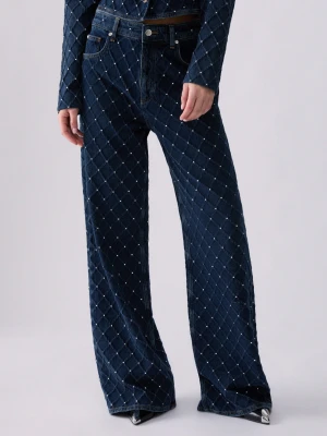Liu Jo Straight Matelassé Jeans With Rhinestones Blue Denim