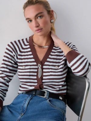 Liu Jo Striped Cardigan With Bejewelled Embellishment