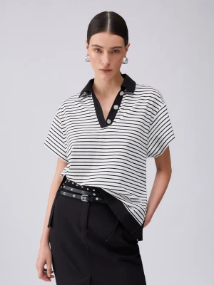 Liu Jo Striped T-shirt With Bejewelled Buttons White Striped