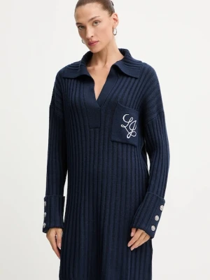 Liu Jo sukienka z dodatkiem wełny kolor granatowy mini oversize MF5049 MA51I