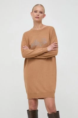 Liu Jo sukienka z domieszką wełny kolor brązowy mini prosta