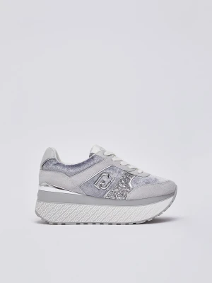 Liu Jo Super Platform Sneakers With Velvet Effect srebrny