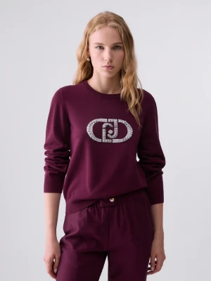 Liu Jo Sweater With Monogram Logo Aubergine