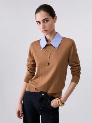 Liu Jo Sweater With Poplin Detail beżowy