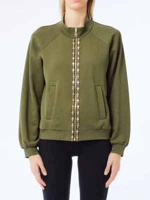 Liu Jo Sweatshirt With Zip And Rhinestones Olive Green