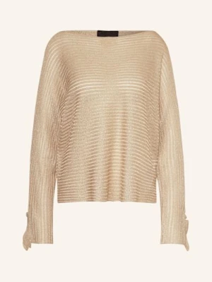 Liu Jo Sweter Z Błyszczącą Przędzą I Falbankami gold