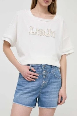 Liu Jo szorty jeansowe damskie kolor niebieski gładkie high waist