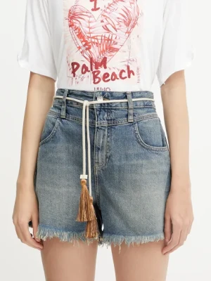 Liu Jo szorty jeansowe damskie kolor niebieski gładkie high waist UA5152 D0244