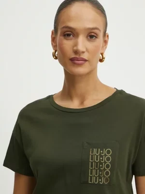 Liu Jo t-shirt bawełniany damski kolor zielony VA5152.JS923