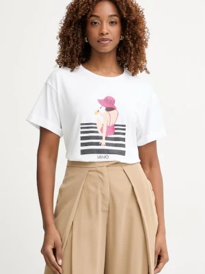 Liu Jo T-shirt damski bawełniany z elastanem biały