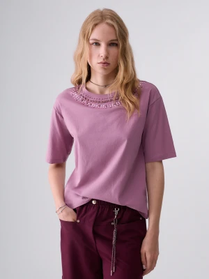 Liu Jo T-shirt With Jewel Embroidery różowy
