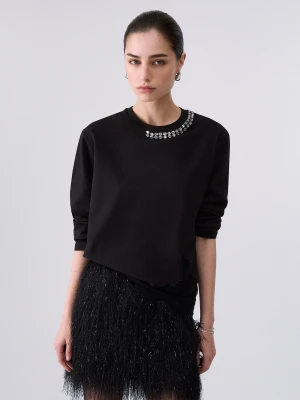 Liu Jo T-shirt With Lace And Settings Jewel czarny