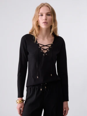 Liu Jo T-shirt With Laces czarny