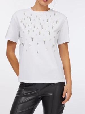 Liu Jo T-shirt With Pearls And Rhinestones biały